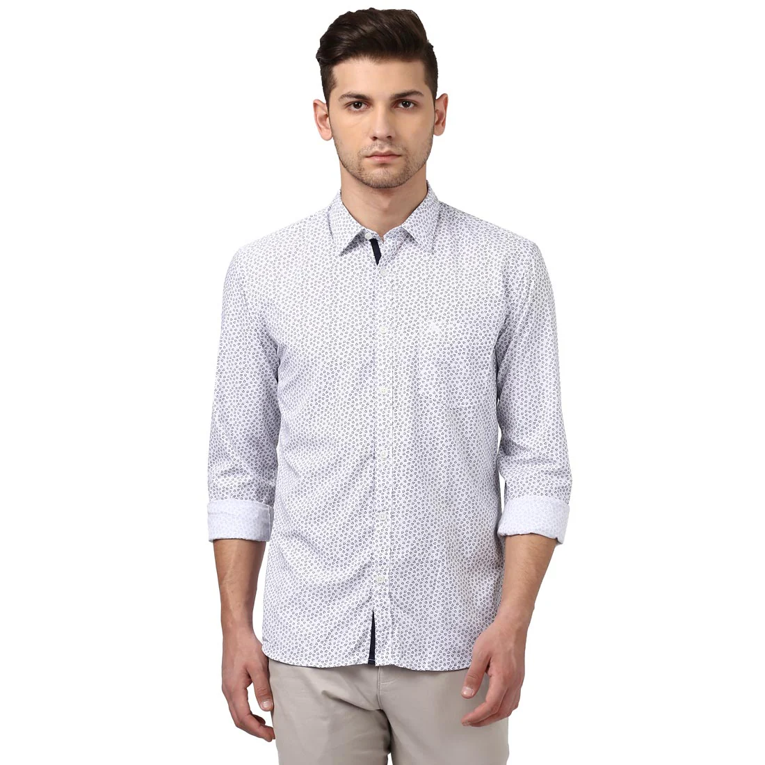 Men Blue Slim Fit Print Polyester Blend Full Sleeve Shirts