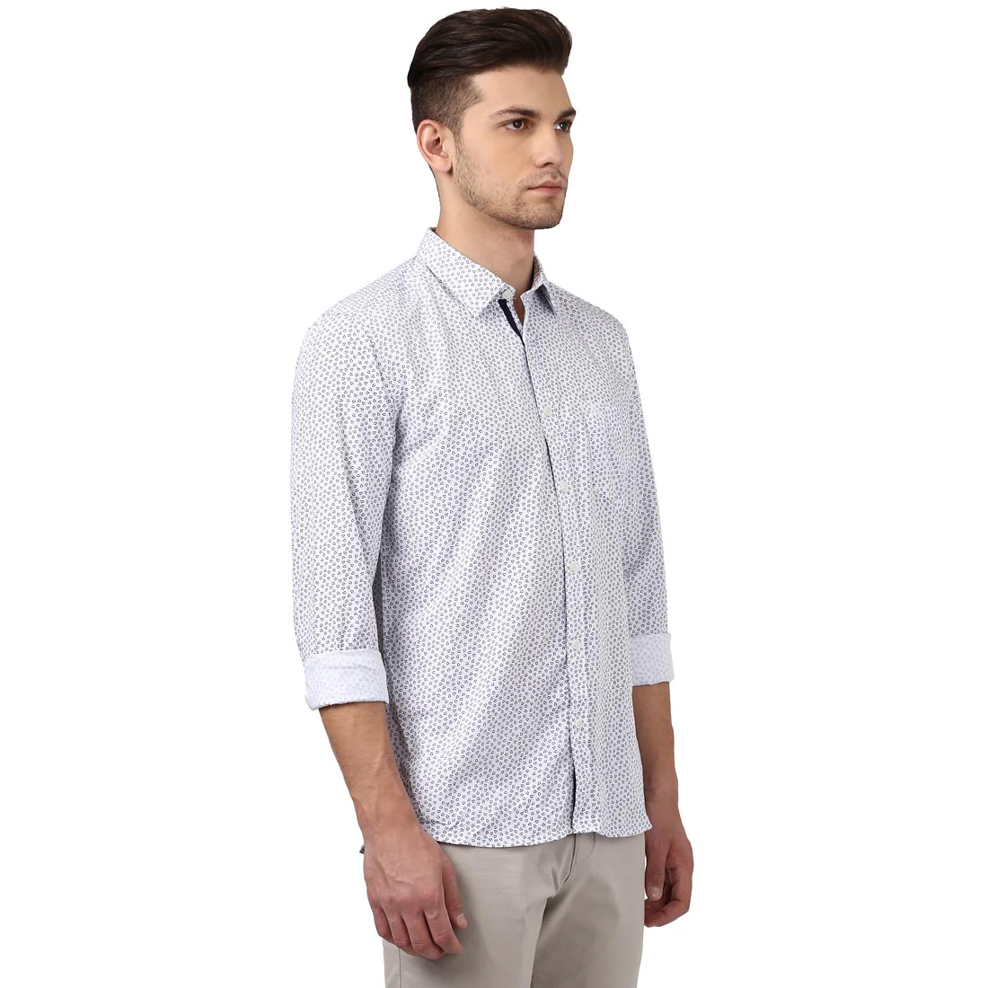 Men Blue Slim Fit Print Polyester Blend Full Sleeve Shirts - Image 2