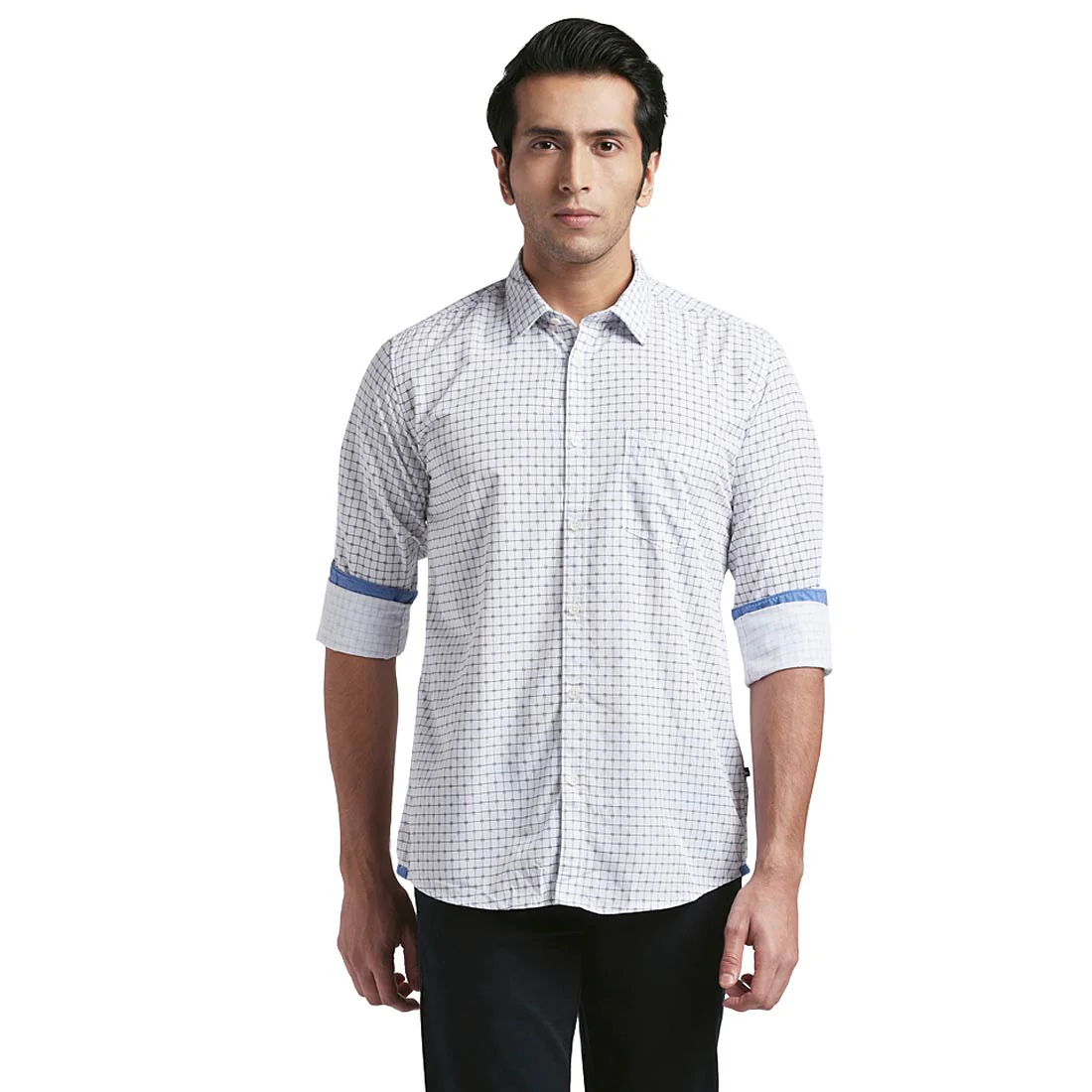 Men Blue Slim Fit Print Polyester Blend Full Sleeve Shirts
