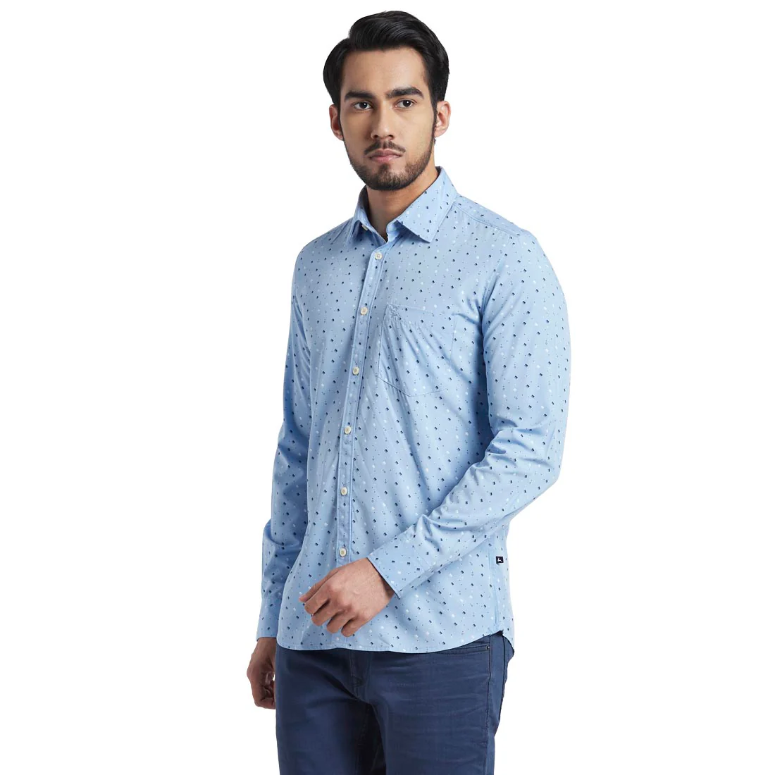 Men Blue Slim Fit Print Polyester Blend Full Sleeve Shirts - Image 3