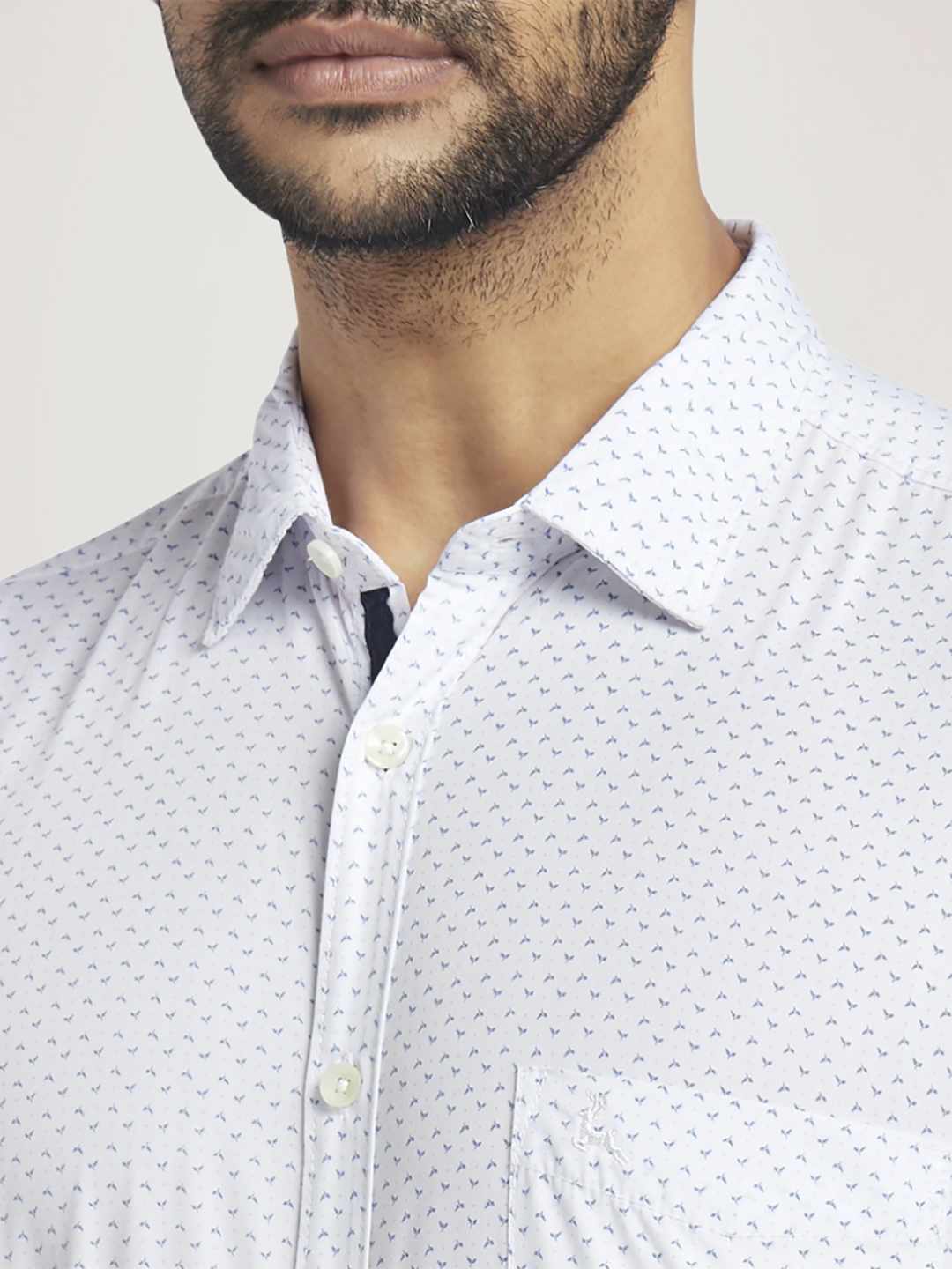 Men Blue Slim Fit Print Polyester Blend Full Sleeve Shirts