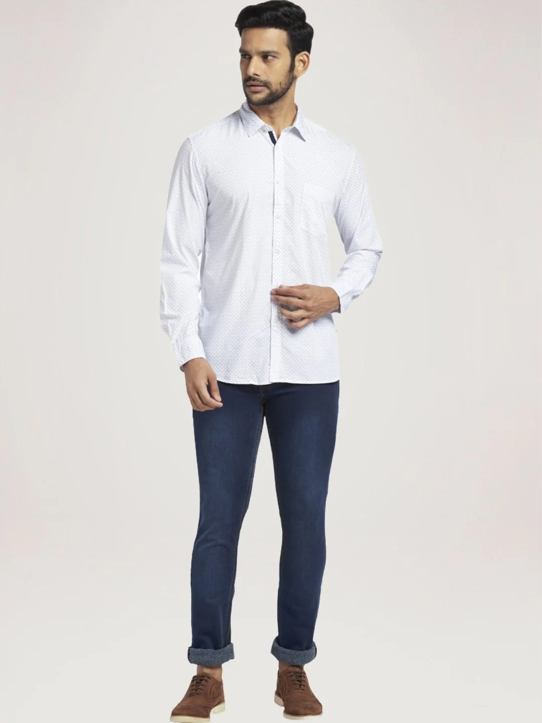 Men Blue Slim Fit Print Polyester Blend Full Sleeve Shirts - Image 2