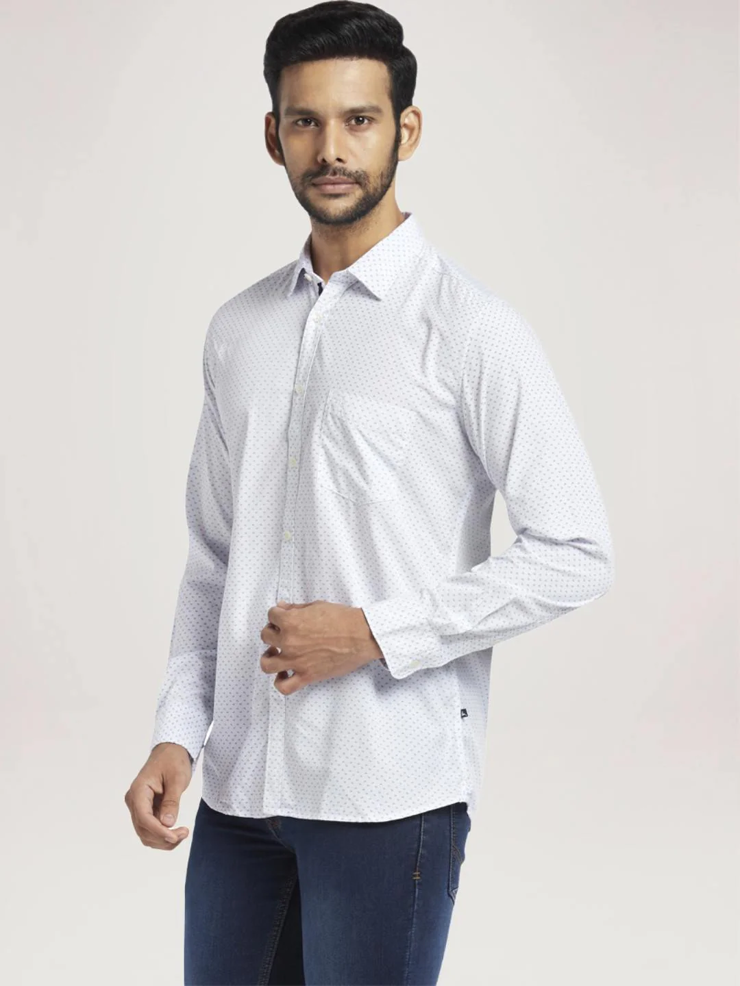 Men Blue Slim Fit Print Polyester Blend Full Sleeve Shirts - Image 4