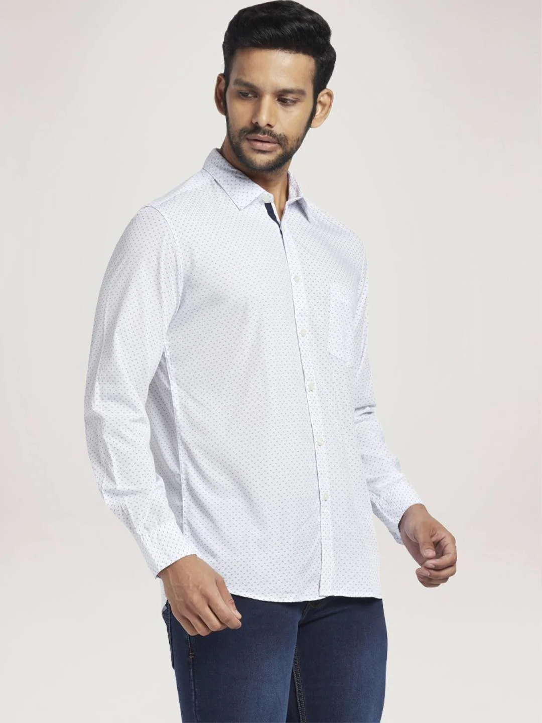 Men Blue Slim Fit Print Polyester Blend Full Sleeve Shirts - Image 5