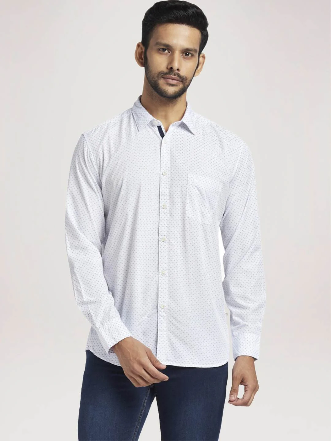 Men Blue Slim Fit Print Polyester Blend Full Sleeve Shirts - Image 6