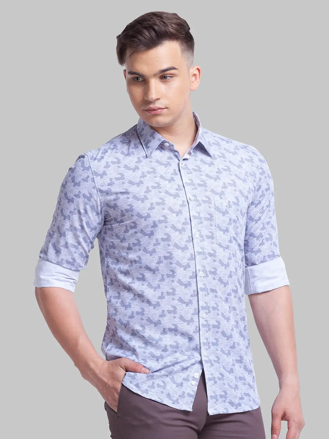 Men Blue Slim Fit Print Polyester Blend Full Sleeve Shirts - Image 2
