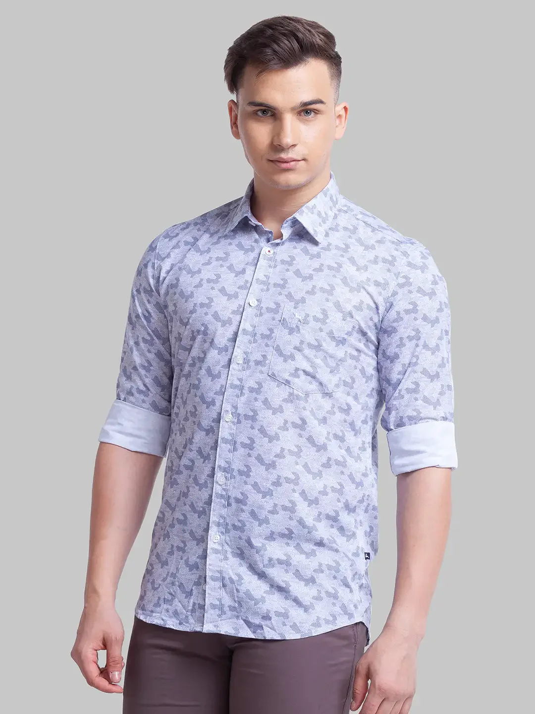 Men Blue Slim Fit Print Polyester Blend Full Sleeve Shirts - Image 3