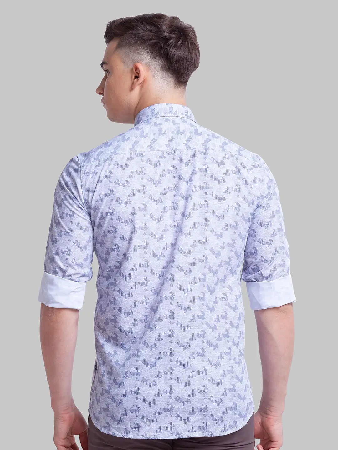 Men Blue Slim Fit Print Polyester Blend Full Sleeve Shirts - Image 4