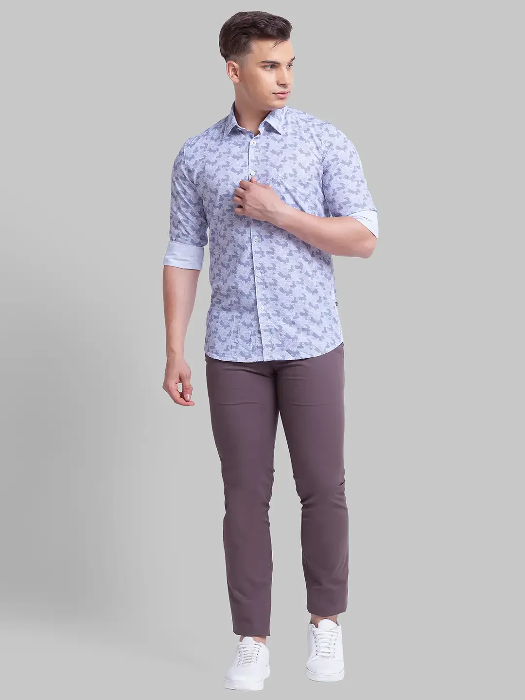 Men Blue Slim Fit Print Polyester Blend Full Sleeve Shirts - Image 5