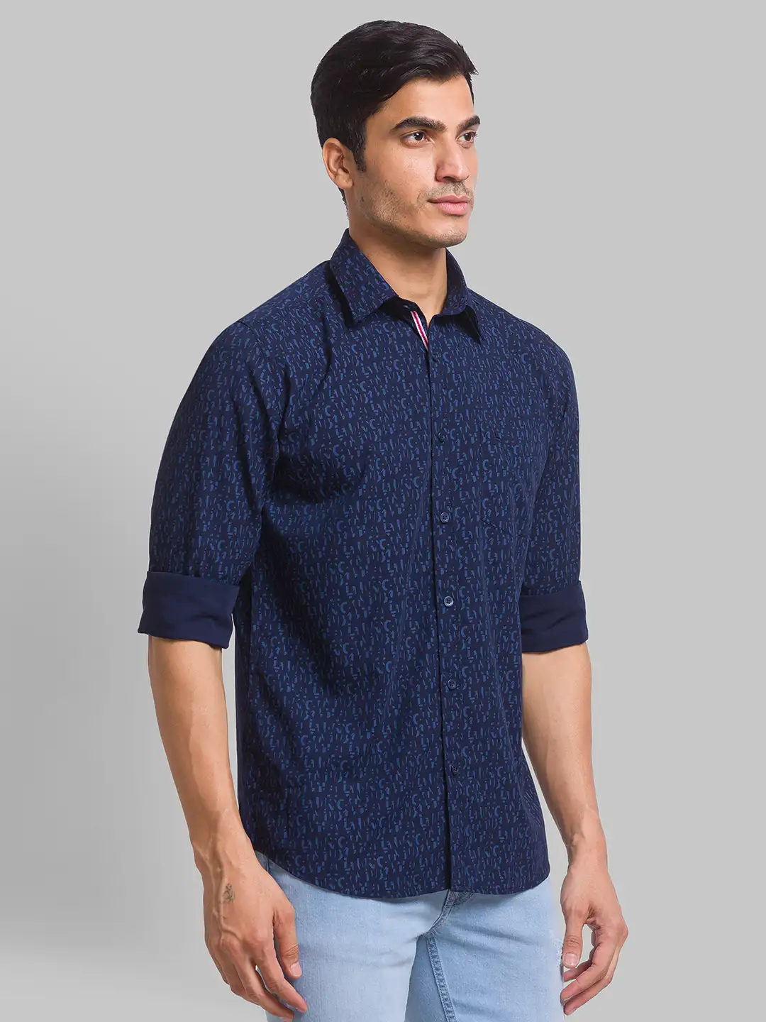 Men Blue Slim Fit Print Polyester Blend Full Sleeve Shirts - Image 2