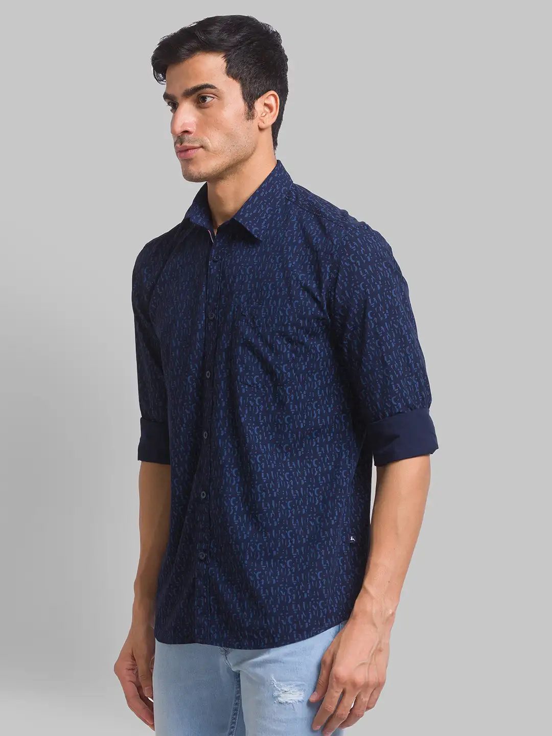 Men Blue Slim Fit Print Polyester Blend Full Sleeve Shirts - Image 3