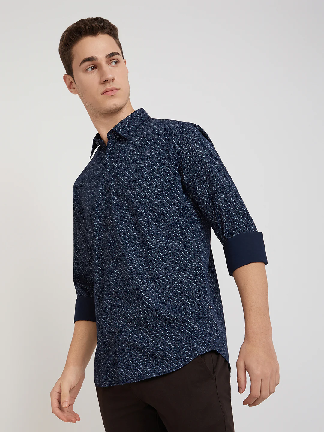 Men Blue Slim Fit Print Polyester Blend Full Sleeve Shirts - Image 3