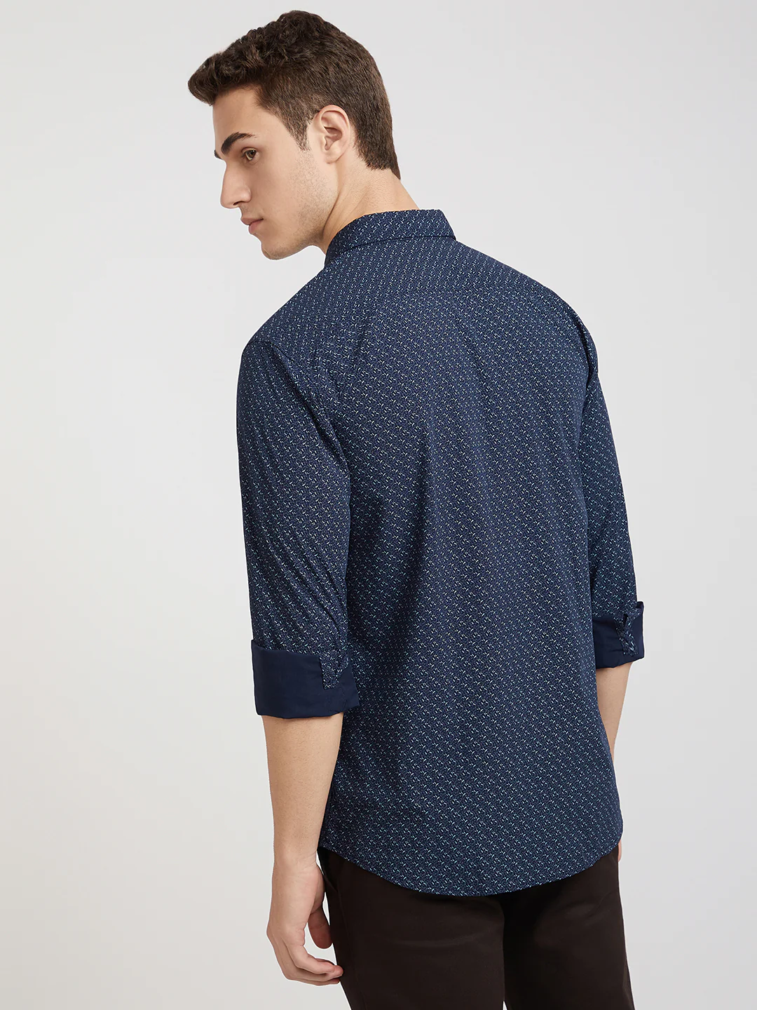 Men Blue Slim Fit Print Polyester Blend Full Sleeve Shirts - Image 4