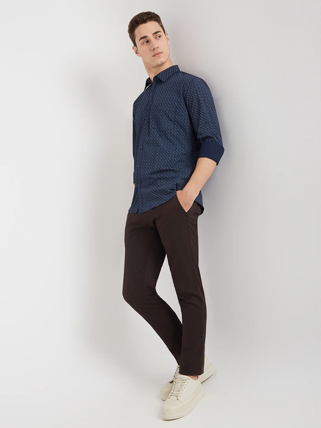 Men Blue Slim Fit Print Polyester Blend Full Sleeve Shirts - Image 5