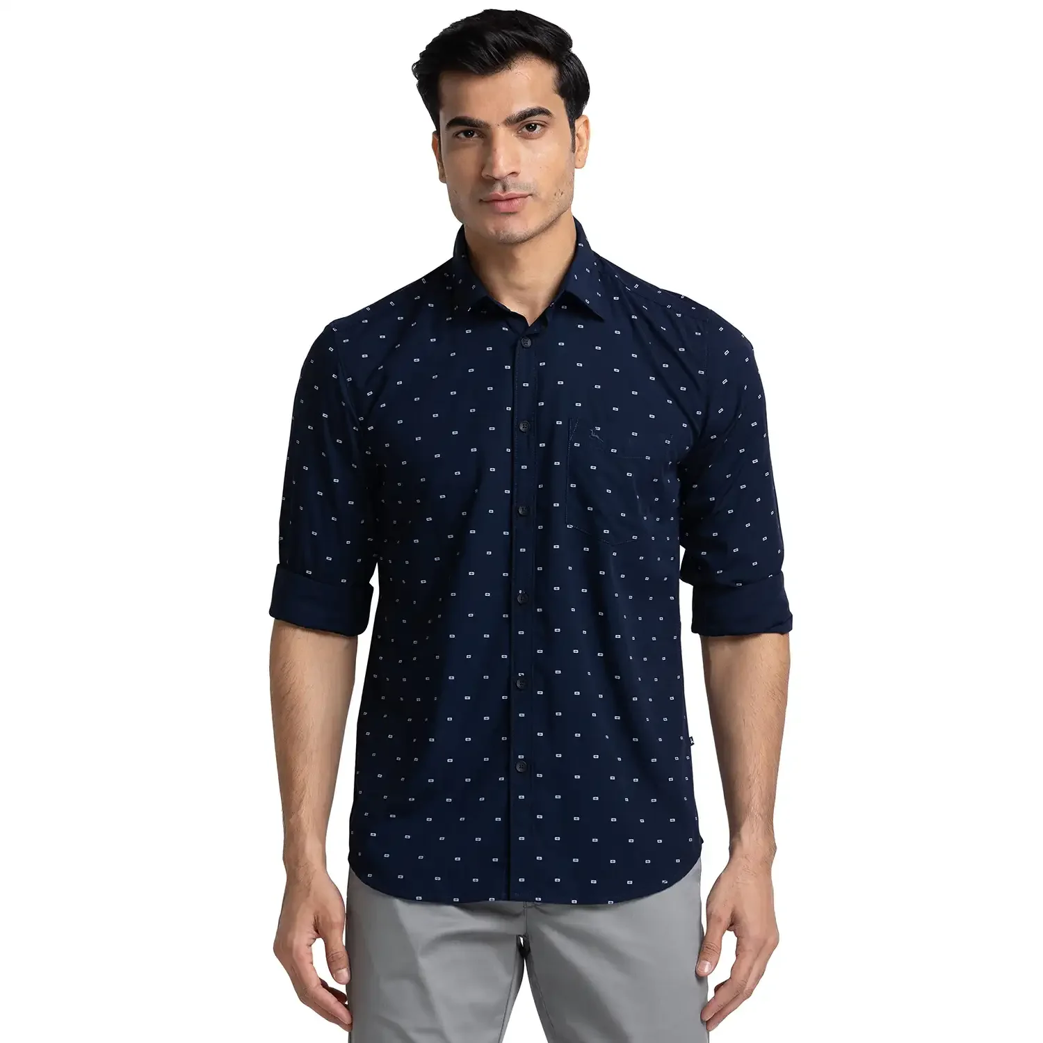 Men Blue Slim Fit Print Polyester Blend Full Sleeve Shirts - Image 6