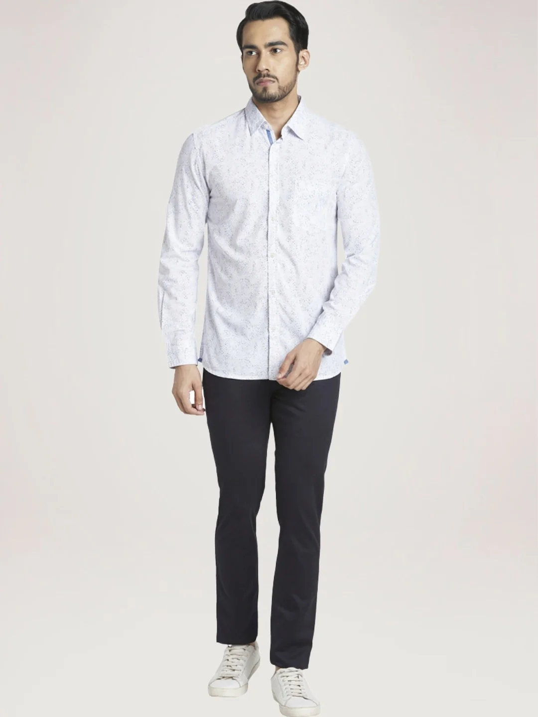 Men Blue Slim Fit Print Polyester Blend Full Sleeve Shirts