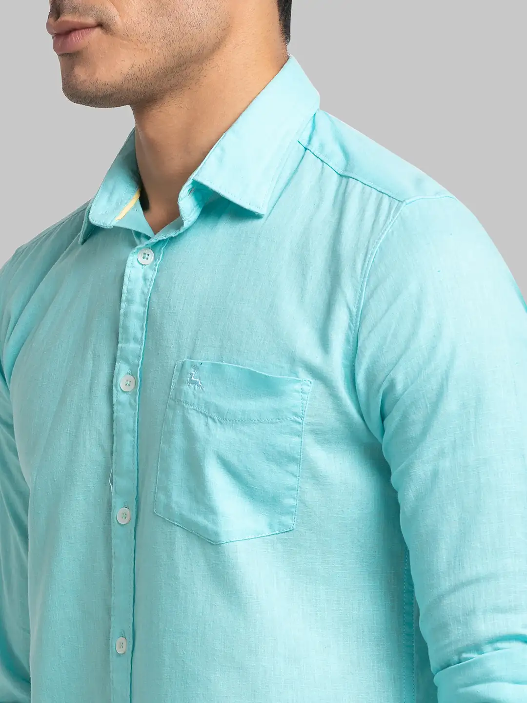 Men Blue Slim Fit Solid Cotton Blend Full Sleeve Shirts - Image 6