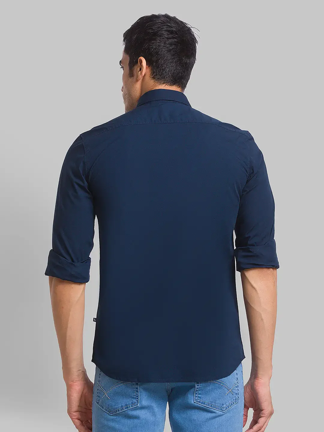 Men Blue Slim Fit Solid Cotton Blend Full Sleeve Shirts - Image 4