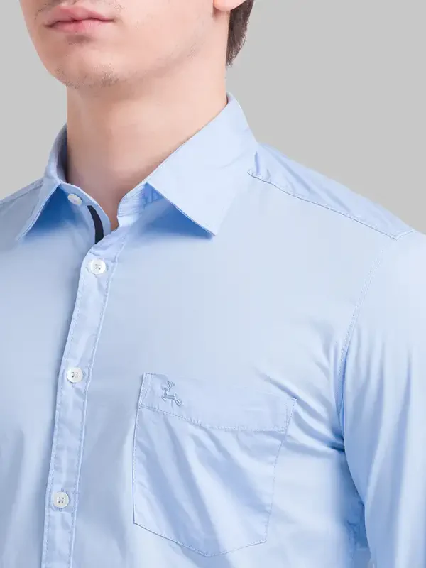 Men Blue Slim Fit Solid Cotton Blend Full Sleeve Shirts - Image 6
