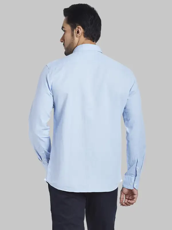 Men Blue Slim Fit Solid Cotton Blend Full Sleeve Shirts - Image 4