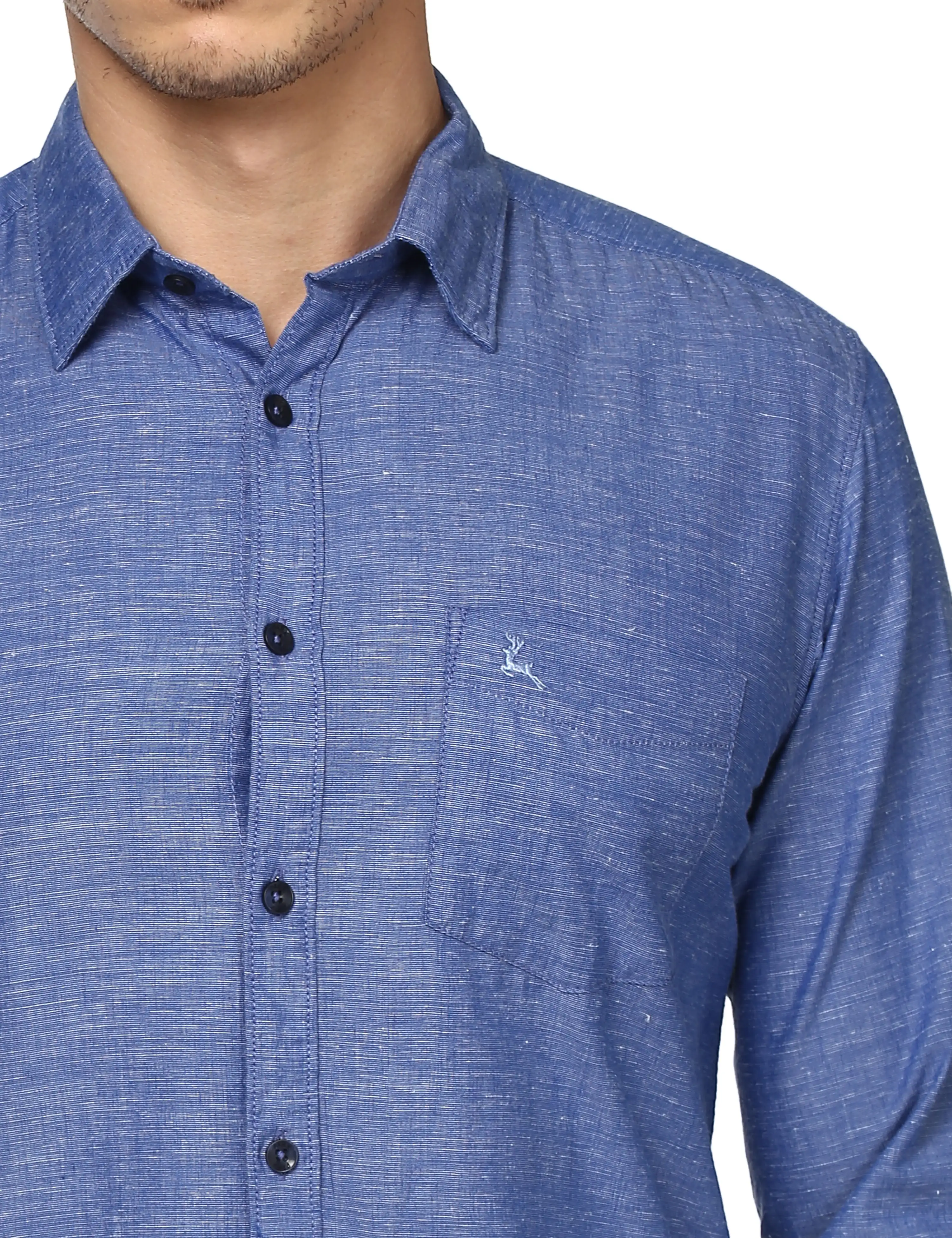 Men Blue Slim Fit Solid Cotton Blend Full Sleeve Shirts - Image 6