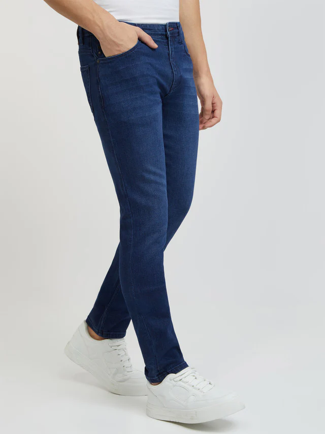 Men Blue Slim Fit Solid Cotton Blend Jeans - Image 2