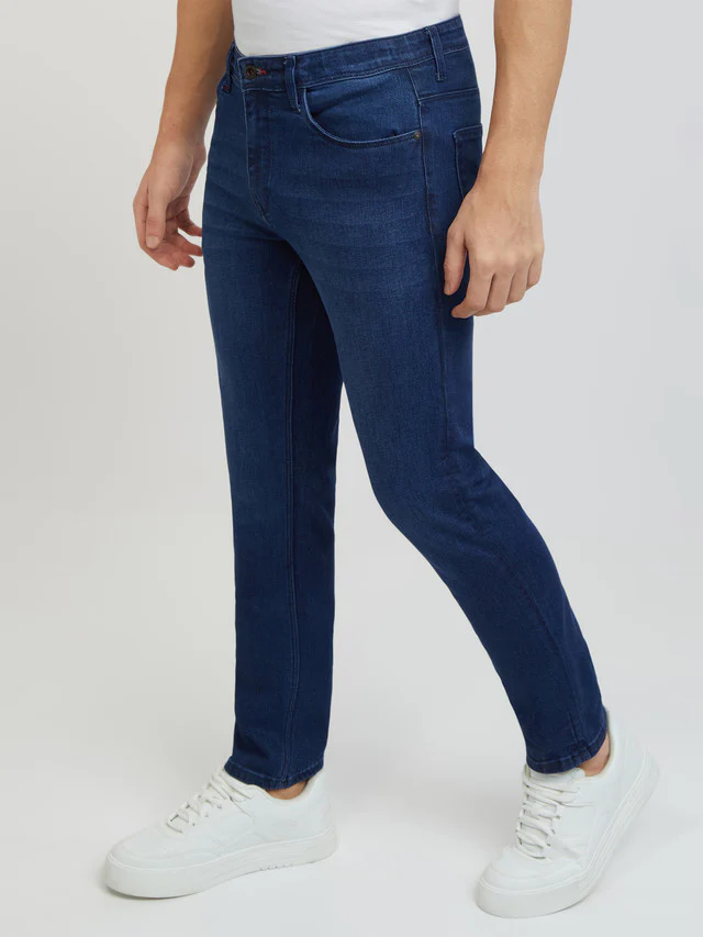 Men Blue Slim Fit Solid Cotton Blend Jeans - Image 3