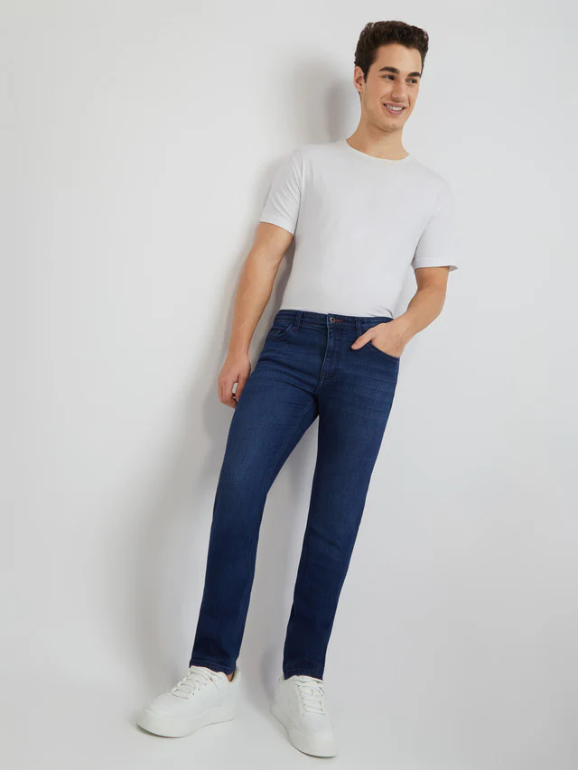 Men Blue Slim Fit Solid Cotton Blend Jeans - Image 5