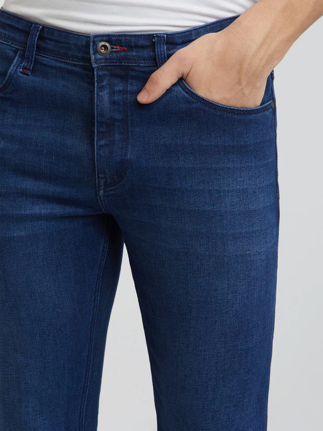 Men Blue Slim Fit Solid Cotton Blend Jeans - Image 6