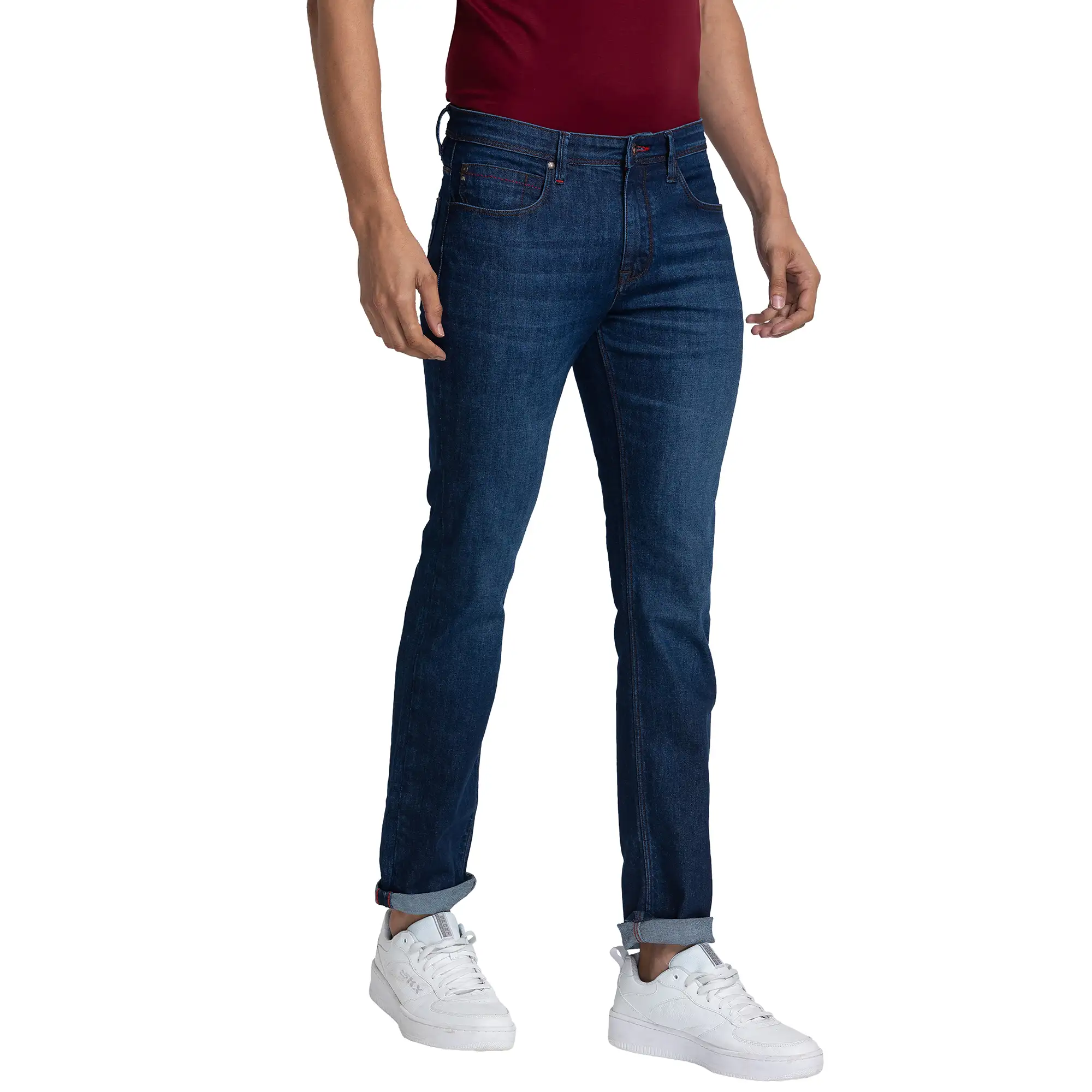 Men Blue Slim Fit Solid Cotton Blend Jeans - Image 2