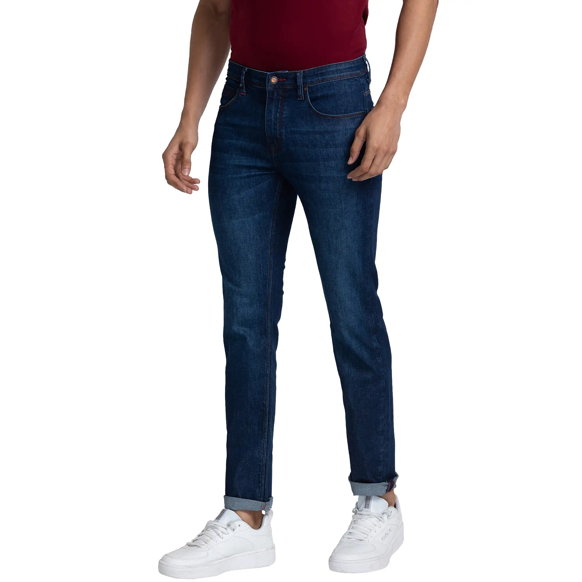 Men Blue Slim Fit Solid Cotton Blend Jeans - Image 3