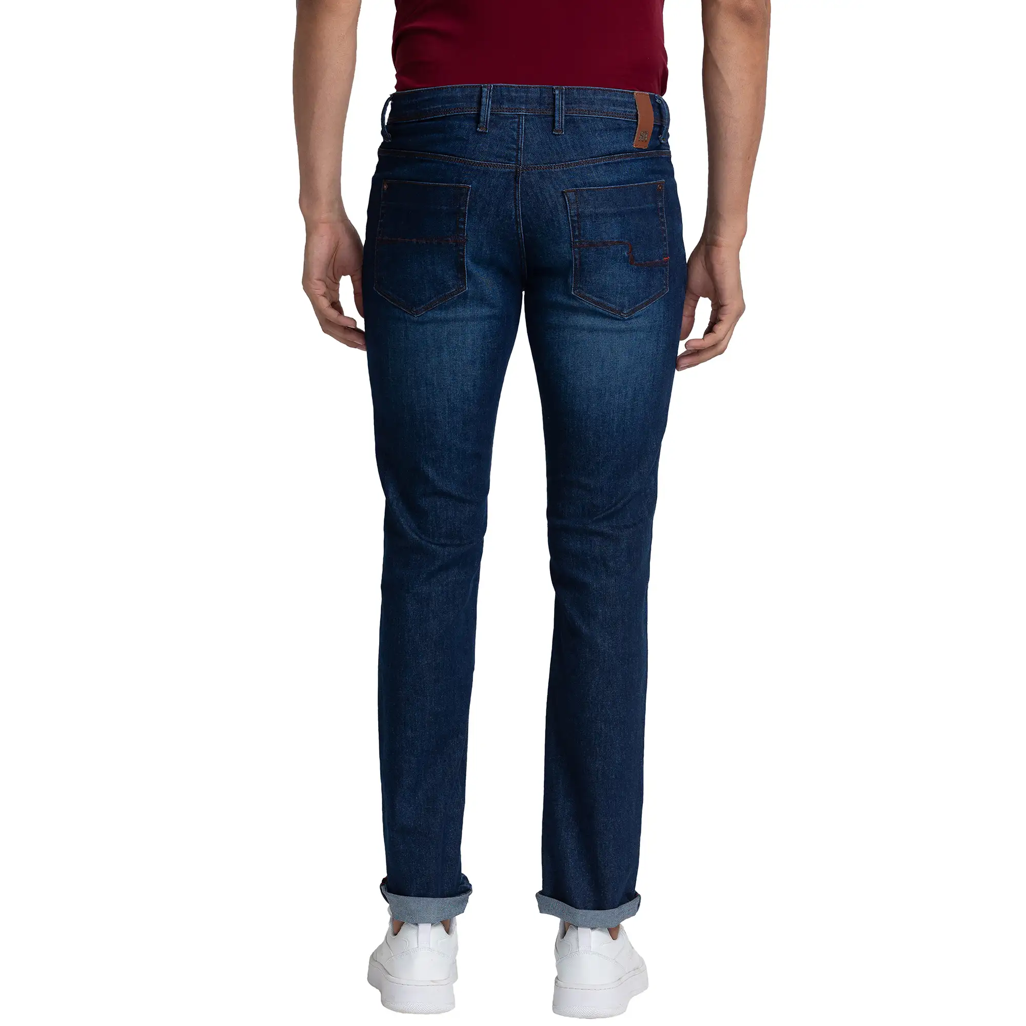 Men Blue Slim Fit Solid Cotton Blend Jeans - Image 4