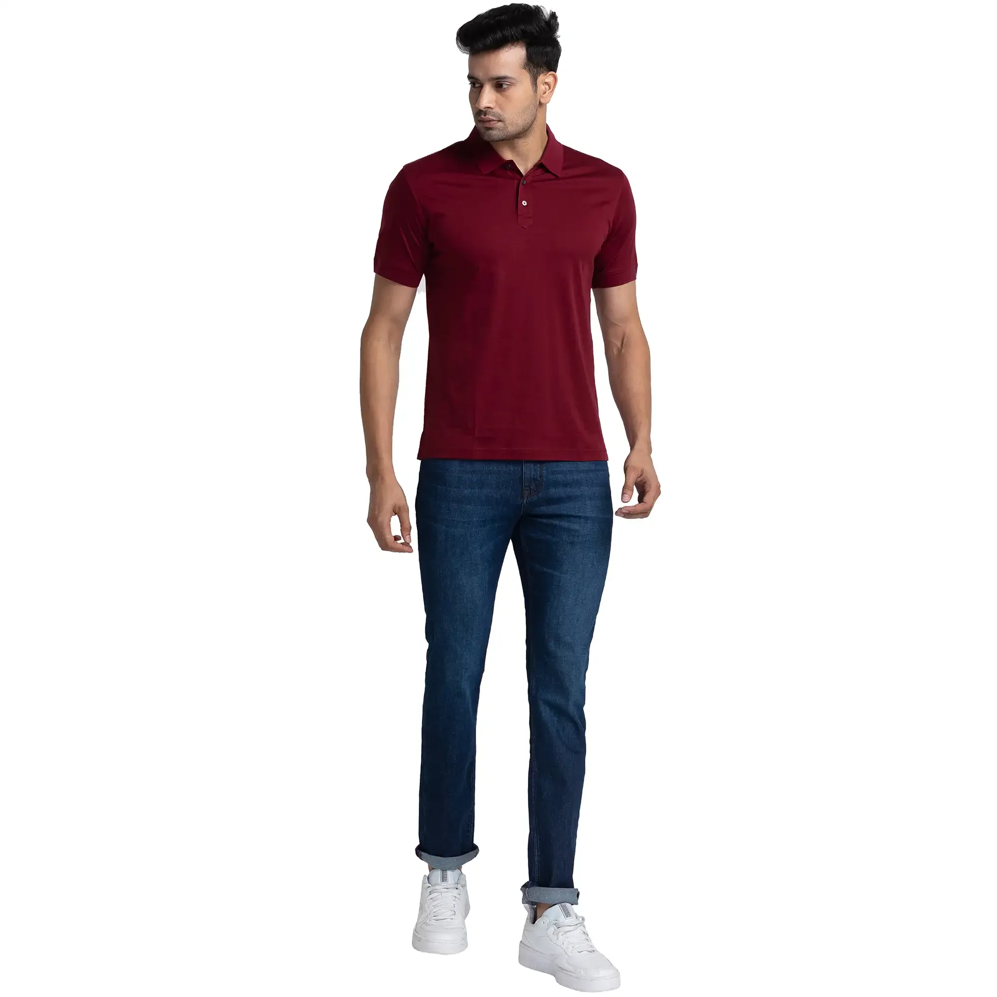 Men Blue Slim Fit Solid Cotton Blend Jeans - Image 5