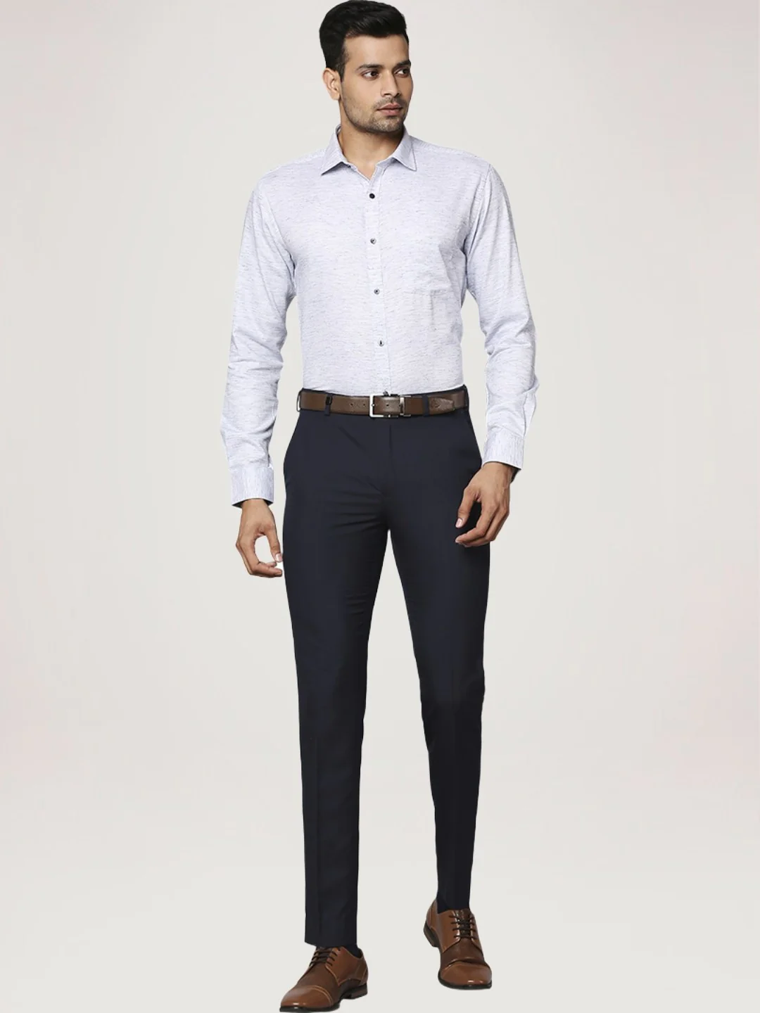 Men Blue Slim Fit Solid Cotton Blend Shirts