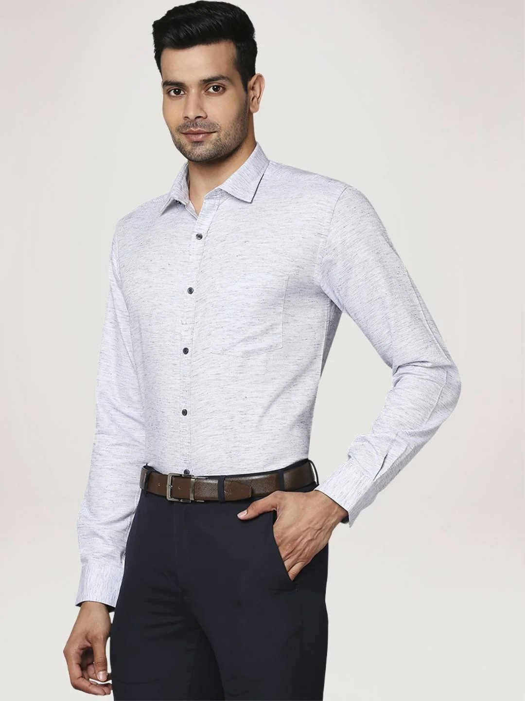 Men Blue Slim Fit Solid Cotton Blend Shirts - Image 3
