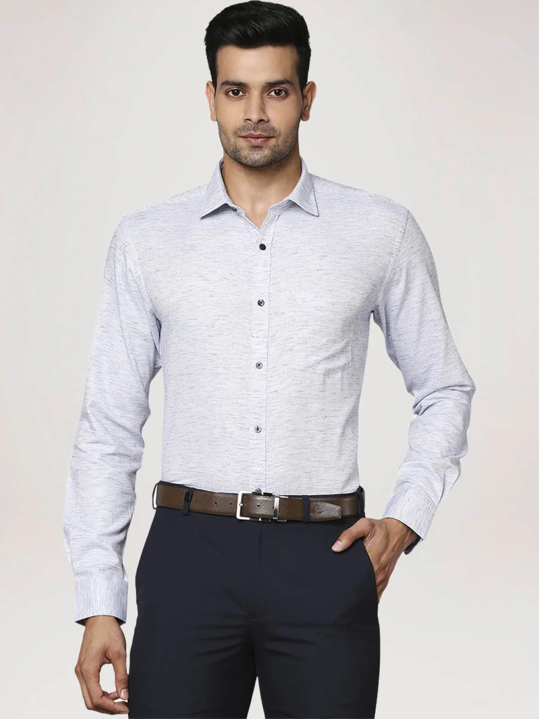 Men Blue Slim Fit Solid Cotton Blend Shirts - Image 5