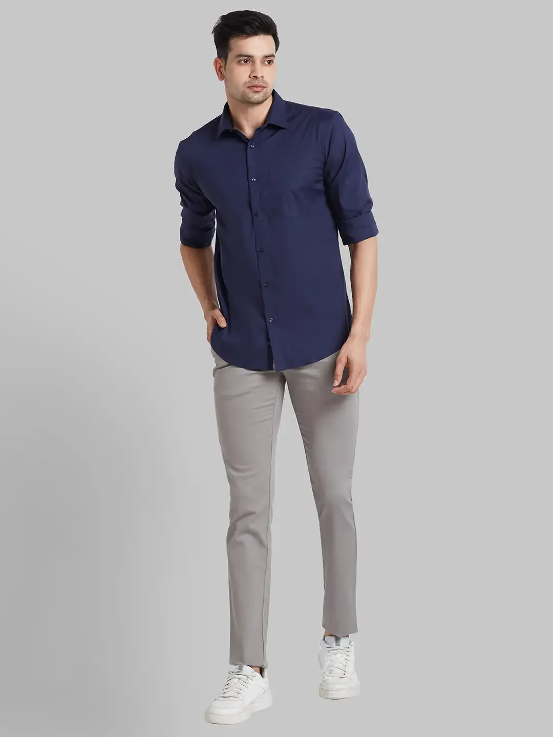 Men Blue Slim Fit Solid Cotton Blend Shirts - Image 5