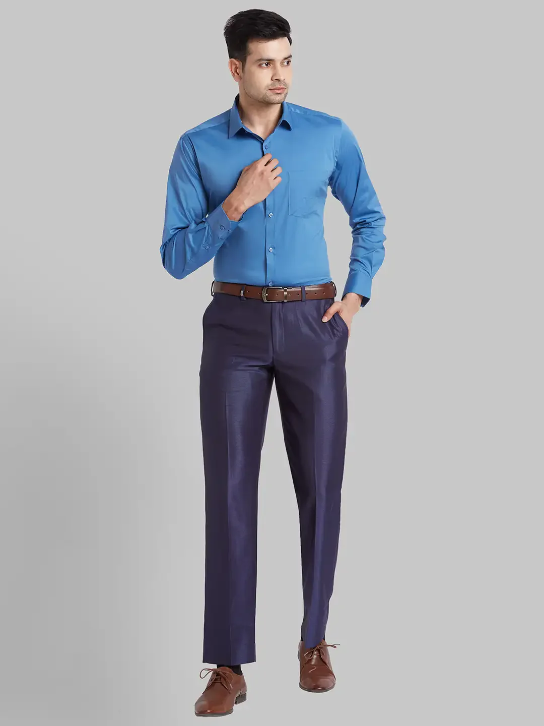 Men Blue Slim Fit Solid Cotton Blend   Shirts - Image 5