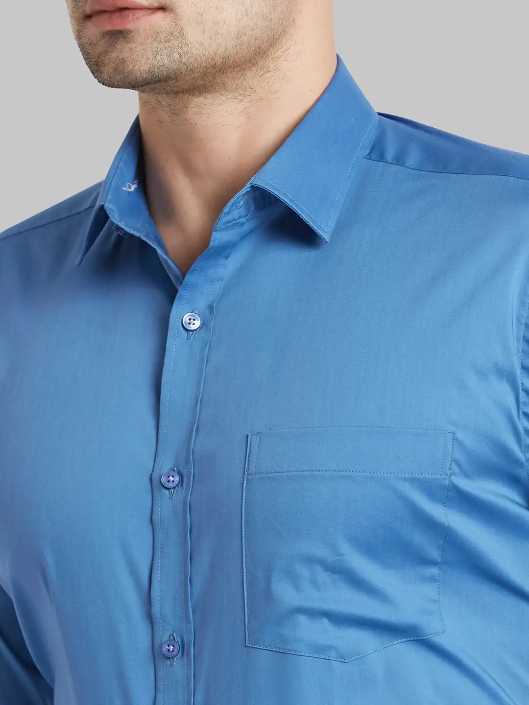 Men Blue Slim Fit Solid Cotton Blend   Shirts - Image 6
