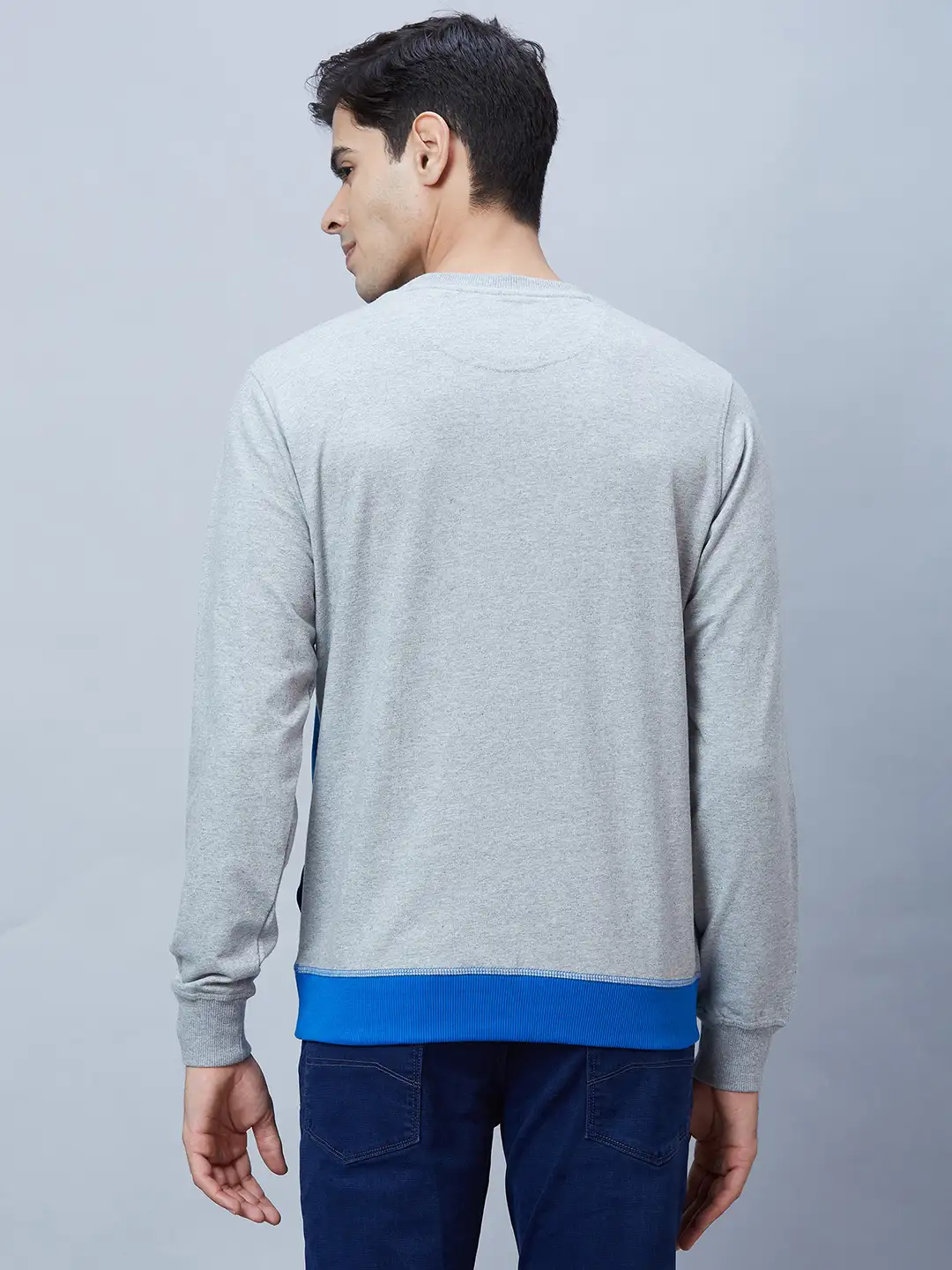 Men Blue Slim Fit Solid Cotton Blend Sweatshirts - Image 4