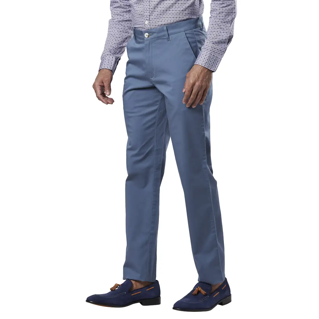 Men Blue Slim Fit Solid Cotton Blend Trouser - Image 3