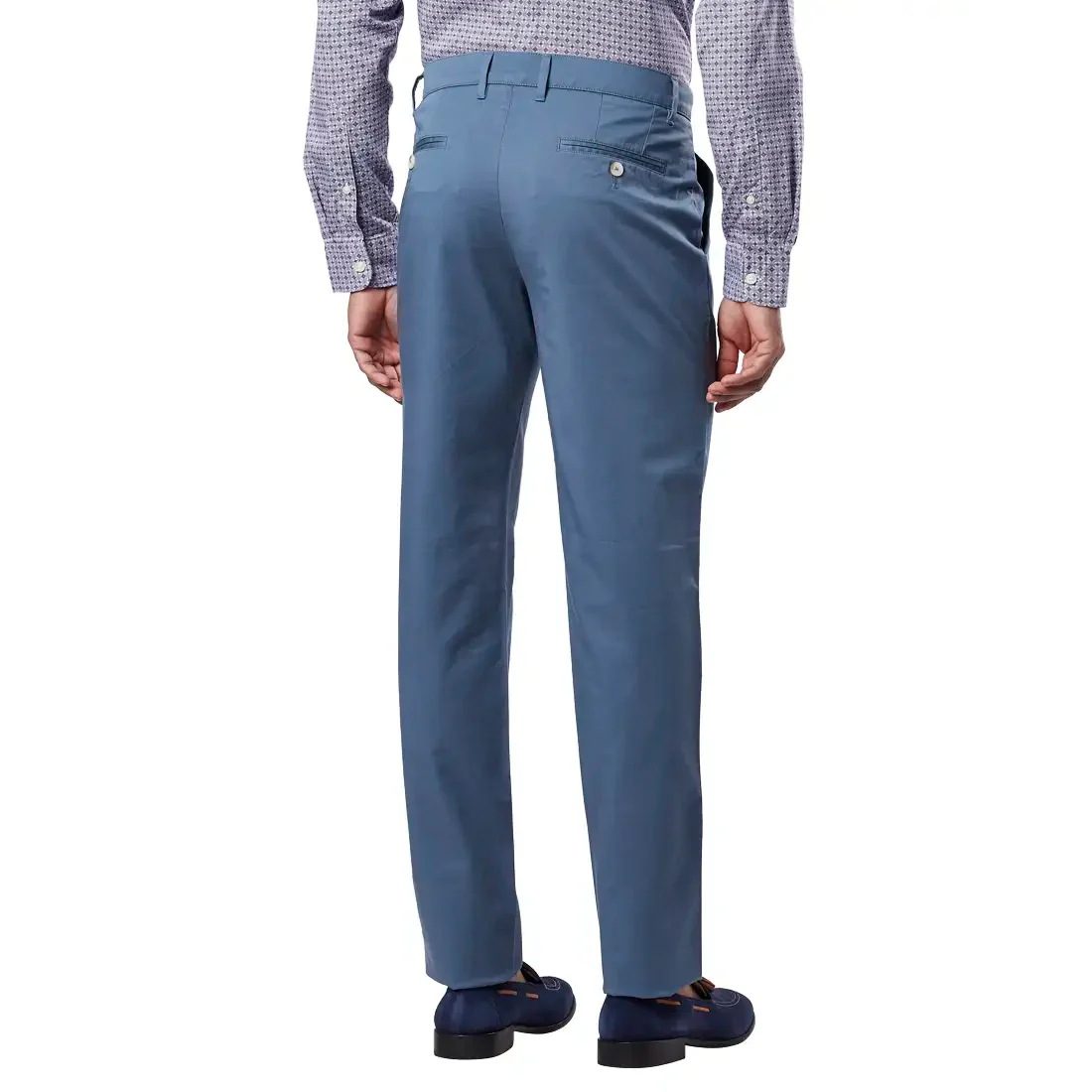 Men Blue Slim Fit Solid Cotton Blend Trouser - Image 4