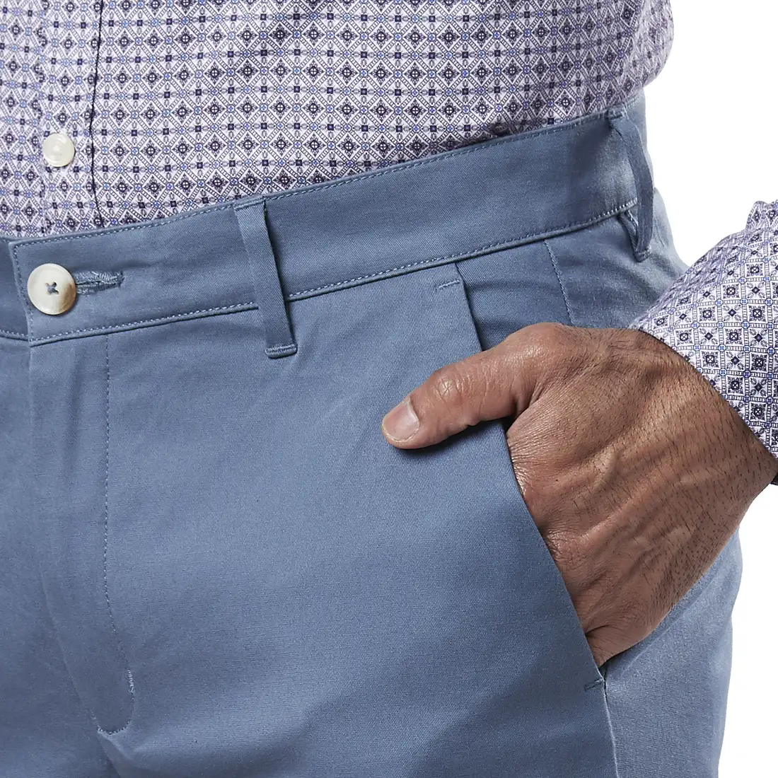 Men Blue Slim Fit Solid Cotton Blend Trouser - Image 6