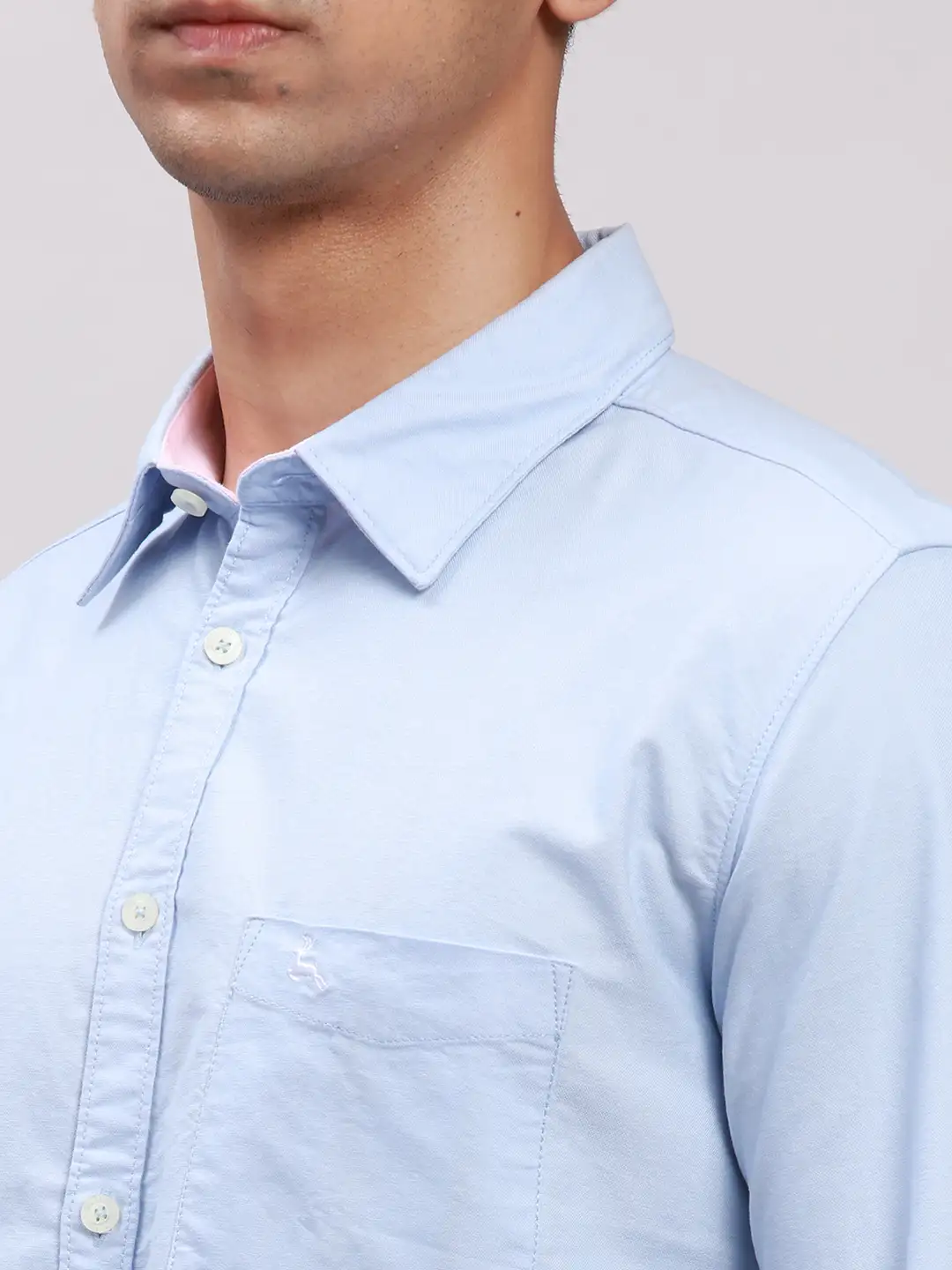 Men Blue Slim Fit Solid Cotton Full Sleeve Cut Away Collar Shirts - Image 6