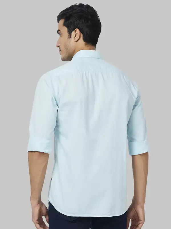 Men Blue Slim Fit Solid Cotton Full Sleeve Shirts - Image 4