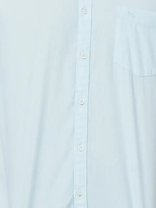 Men Blue Slim Fit Solid Cotton Full Sleeve Shirts - Image 7