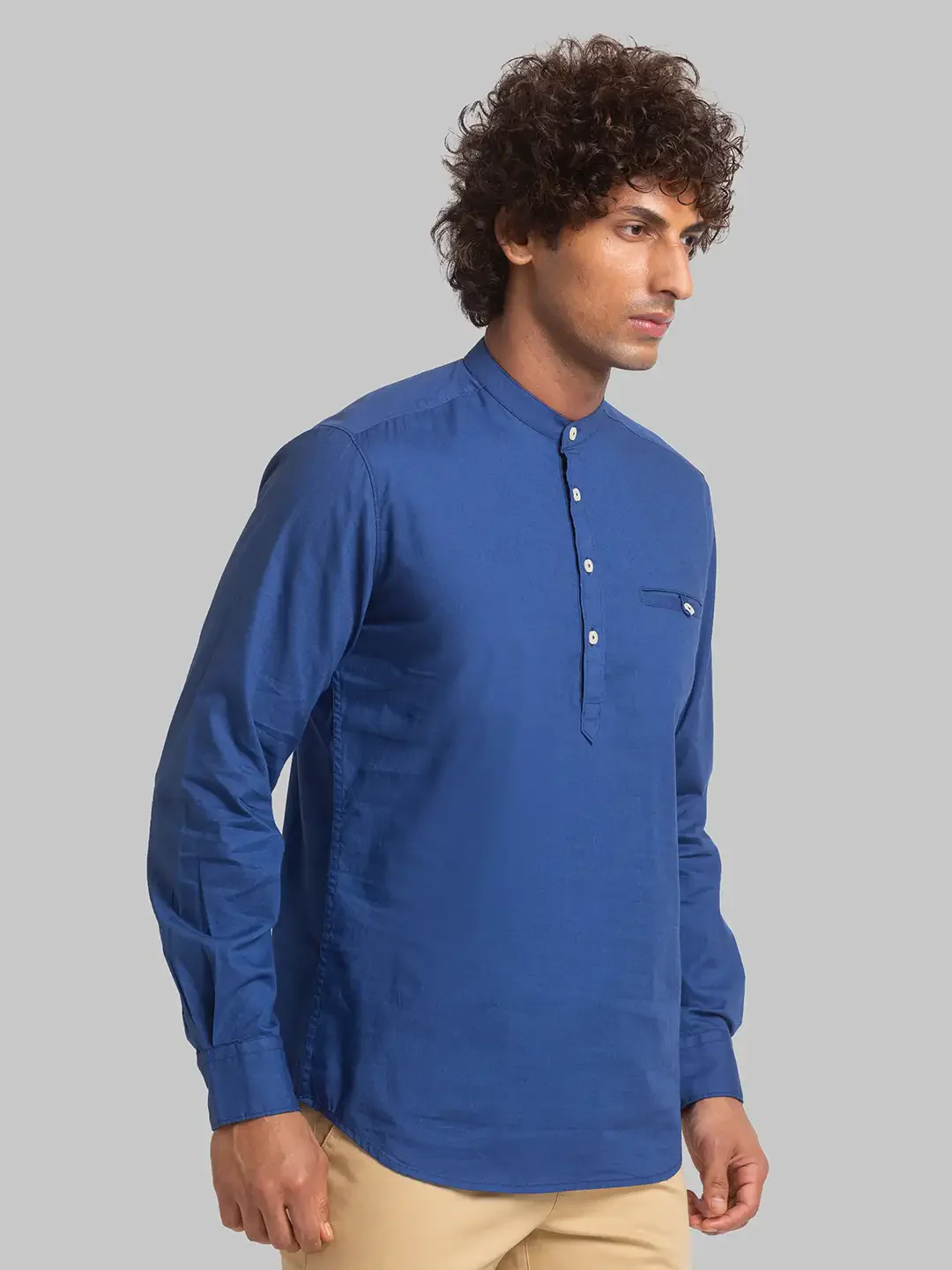 Men Blue Slim Fit Solid Cotton Full Sleeve Shirts - Image 2
