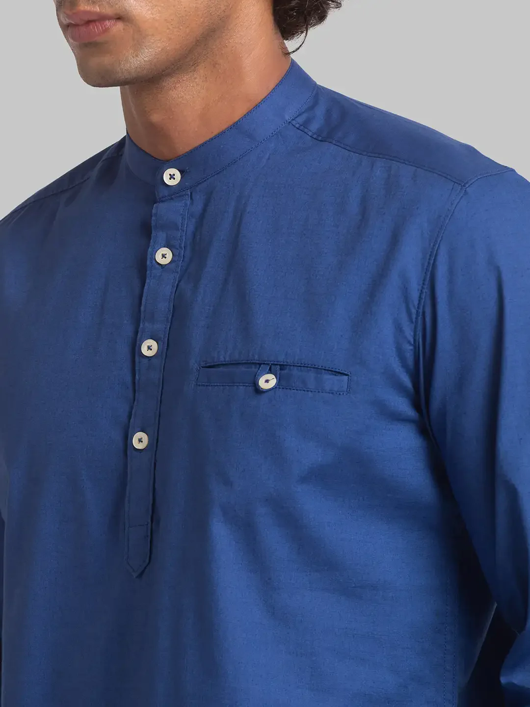 Men Blue Slim Fit Solid Cotton Full Sleeve Shirts - Image 4