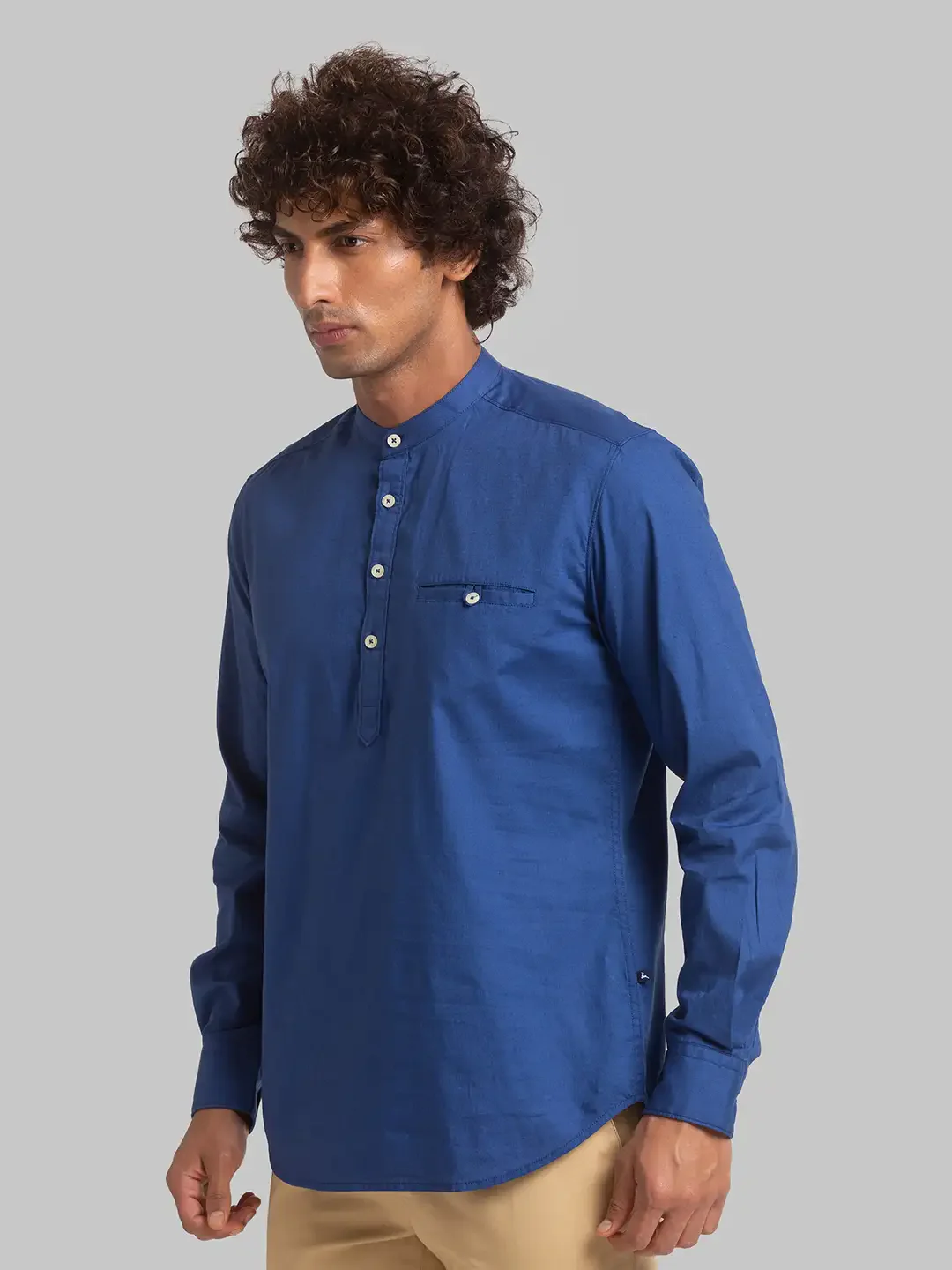 Men Blue Slim Fit Solid Cotton Full Sleeve Shirts - Image 6