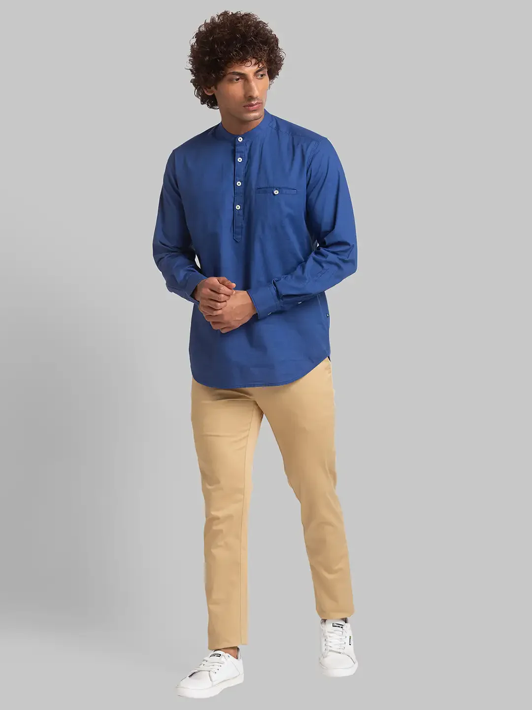 Men Blue Slim Fit Solid Cotton Full Sleeve Shirts - Image 7